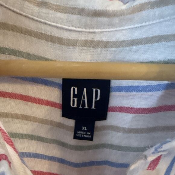 Gap Womens XL Button Up Long Sleeve Stripes Multicolor Linen Blend Coastal - Picture 4 of 9